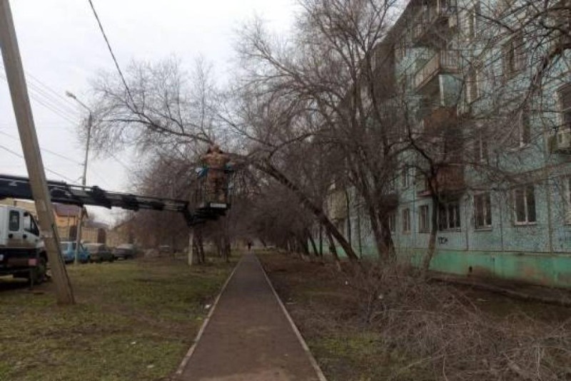 На улице Безжонова в Астрахани началась опиловка деревьев